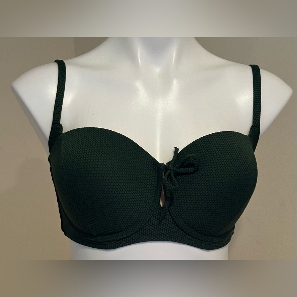 Shade & Shore Women's Hunter Green Light Lift Tie-Front Keyhole Pique Bikini Top